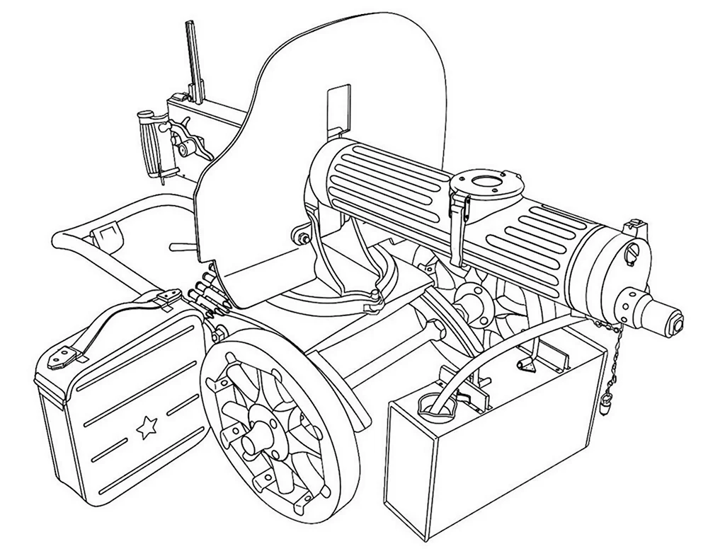 раскраска Маленький пулемёт, автоматическое огнестрельное оружие малых размеров