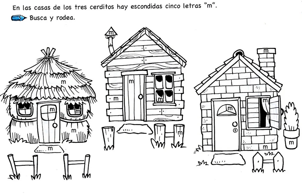 Раскраска к сказке три поросенка скачать и распечатать.