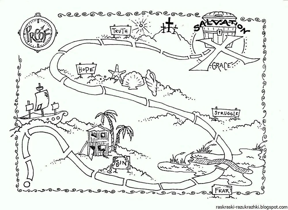 Раскраска Карта Сокровищ распечатать бесплатно