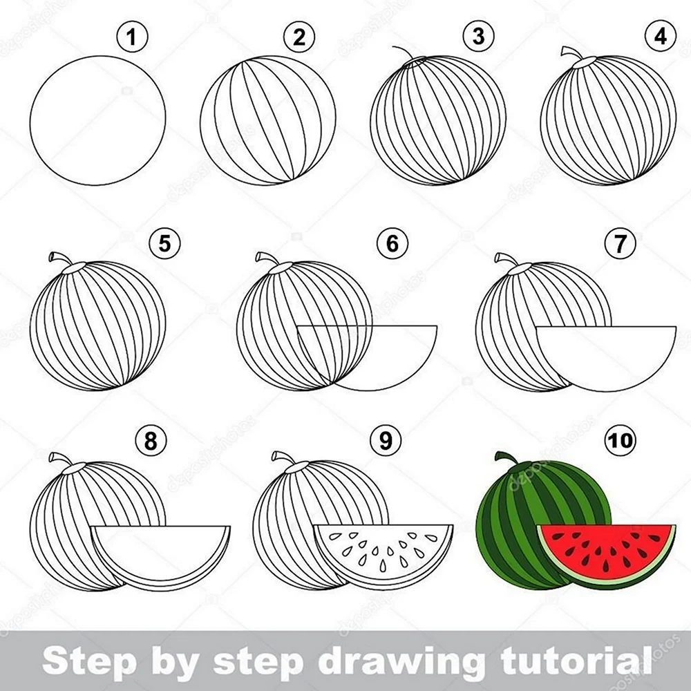 Как нарисовать арбуз карандашом поэтапно детям