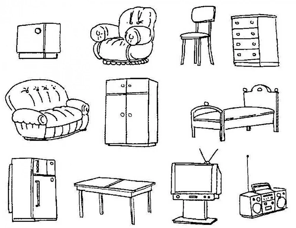 Раскраски мебель и предметы интерьера