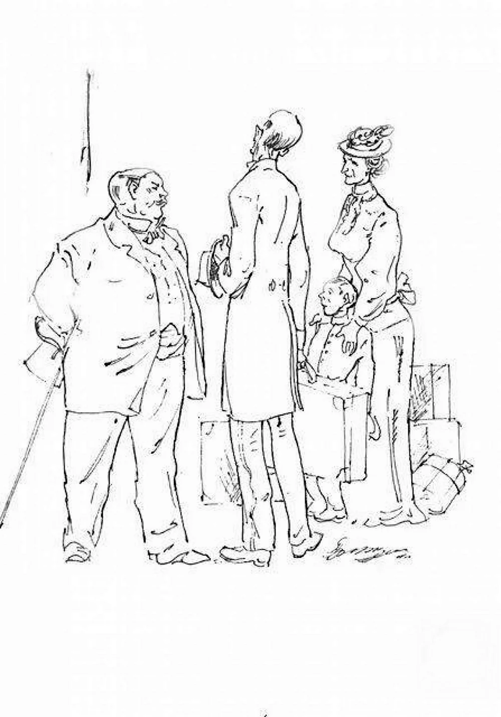 Толстый и тонкий раскраска по произведению Чехова