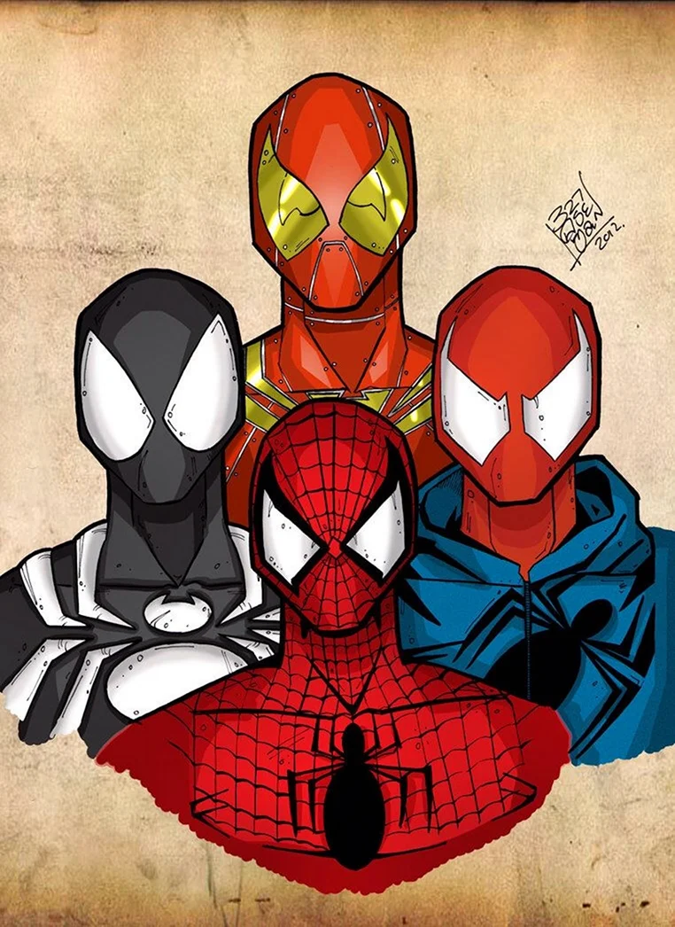 Арт с тремя человеками паучками