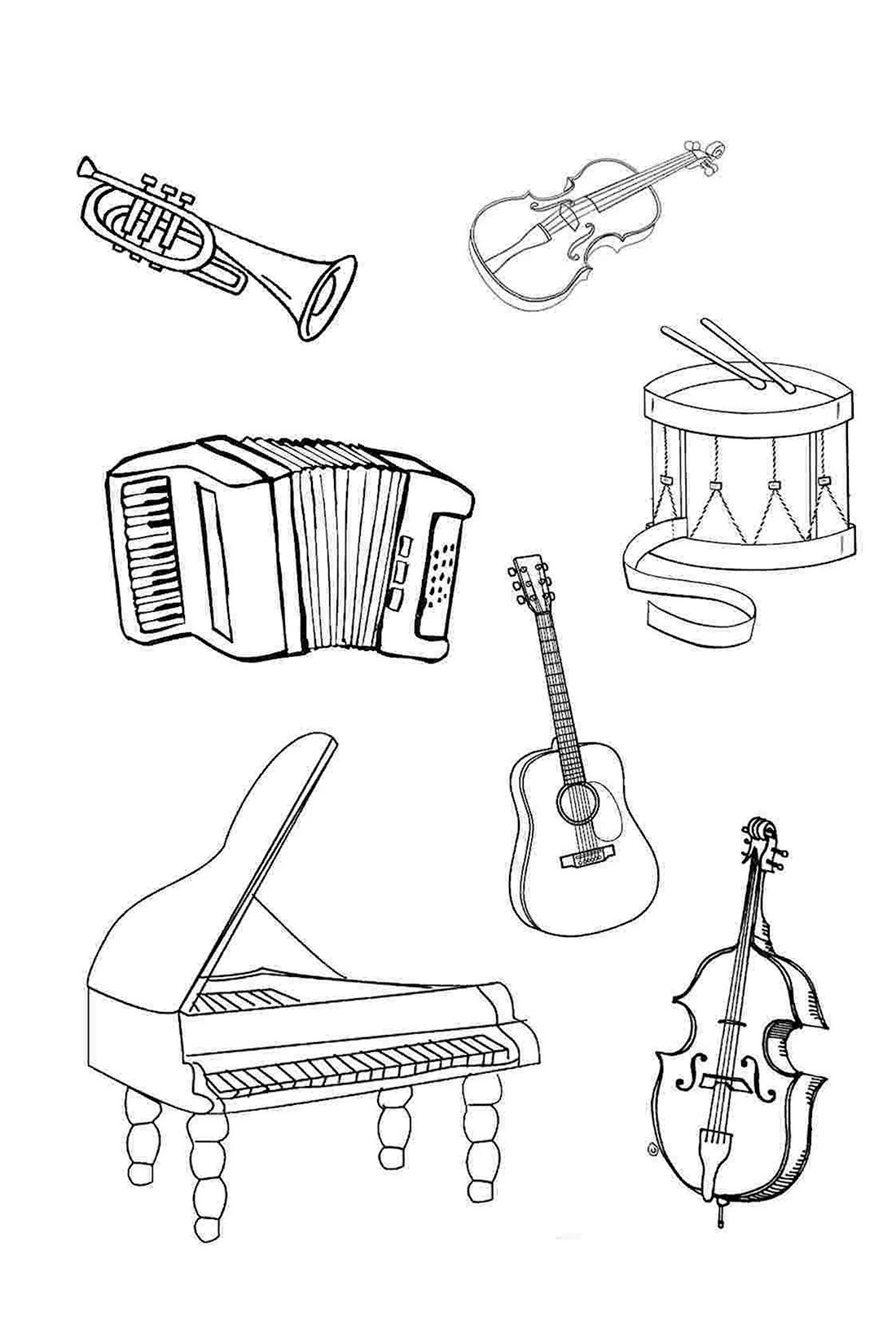 Музыкальные инструменты раскраска