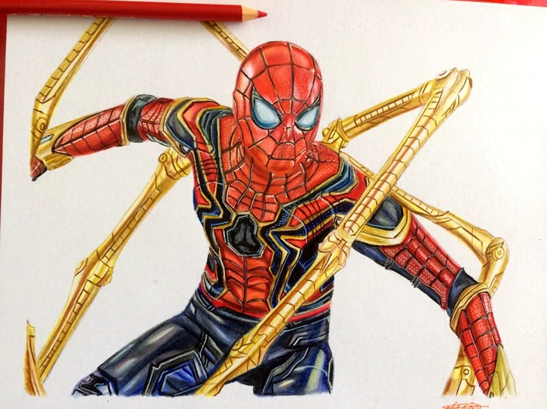 Железный человек паук карандашом