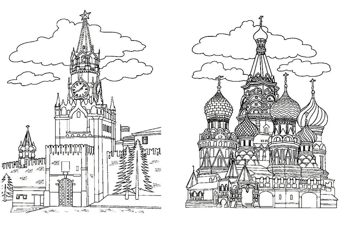 Раскраска Московский Кремль. Россия | Раскраски зданий нашей эры