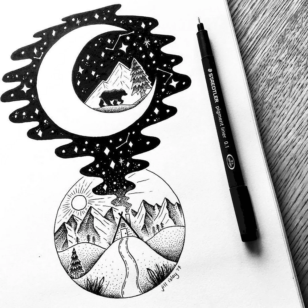 Рисунки чёрной гелевой ручкой