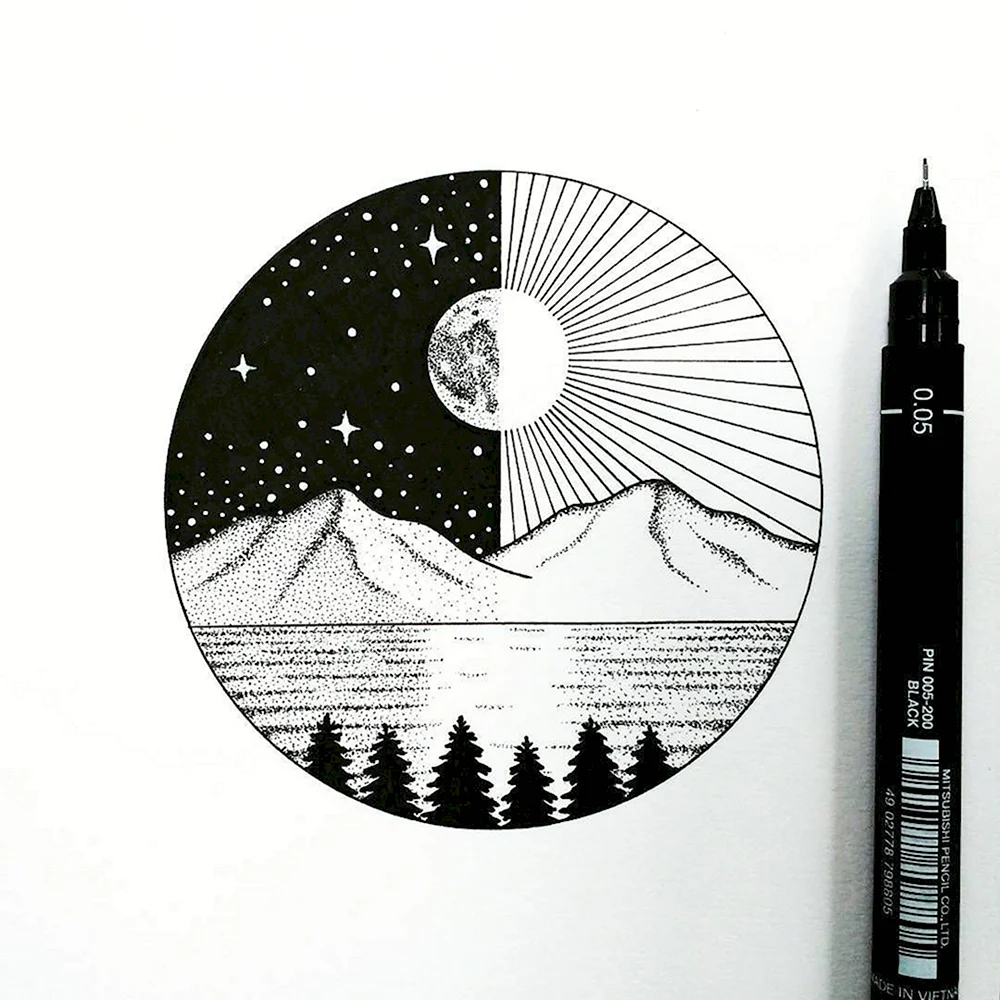 Рисунки в скетчбуке черной ручкой легкие