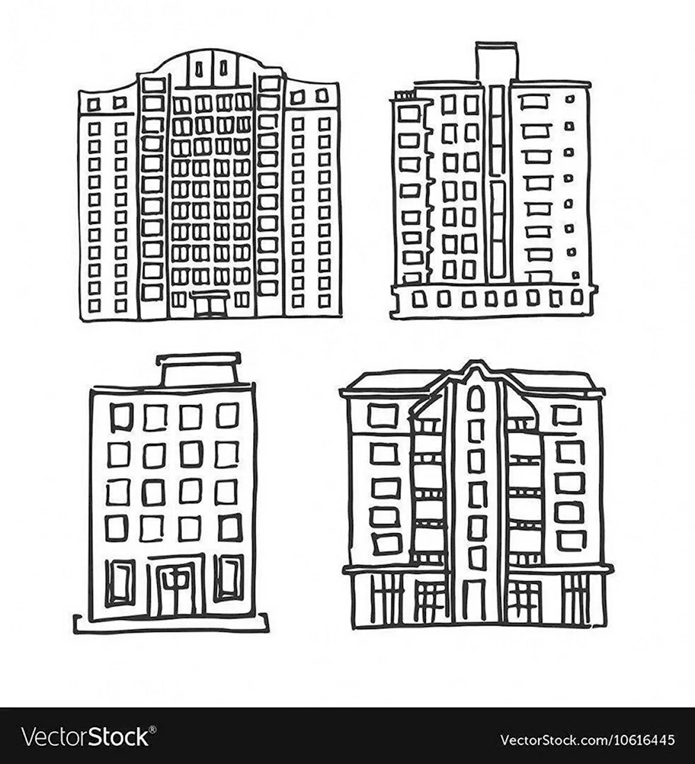 Рисунок многоэтажного дома. Скачать и распечатать