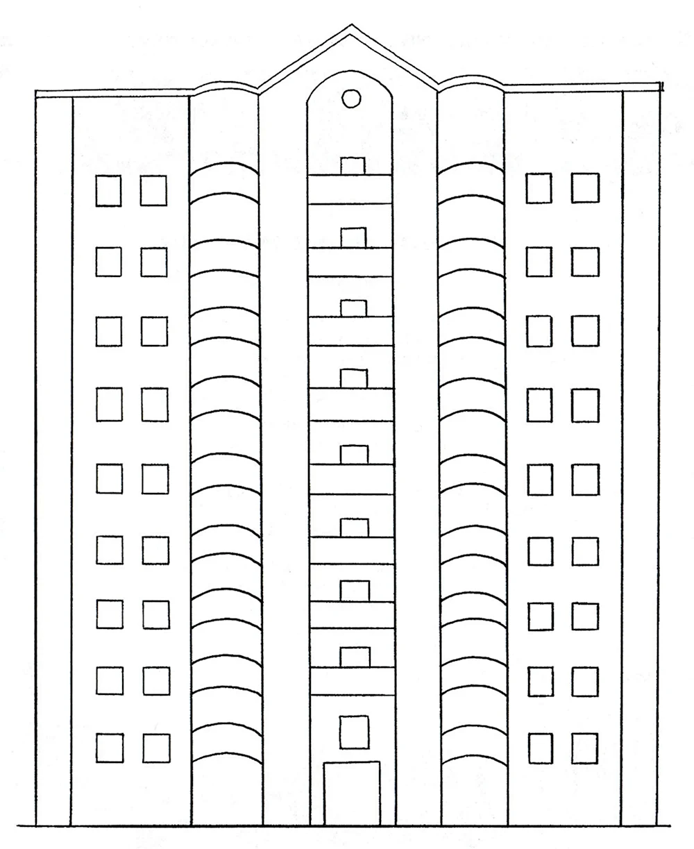 Рисунок многоэтажного дома. Скачать и распечатать